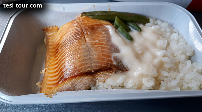 Российские авиакомпании кормят пассажиров лучше всех других! Качественная КРАСНАЯ РЫБА с рисом, соусом и зеленью. Как вам такое?